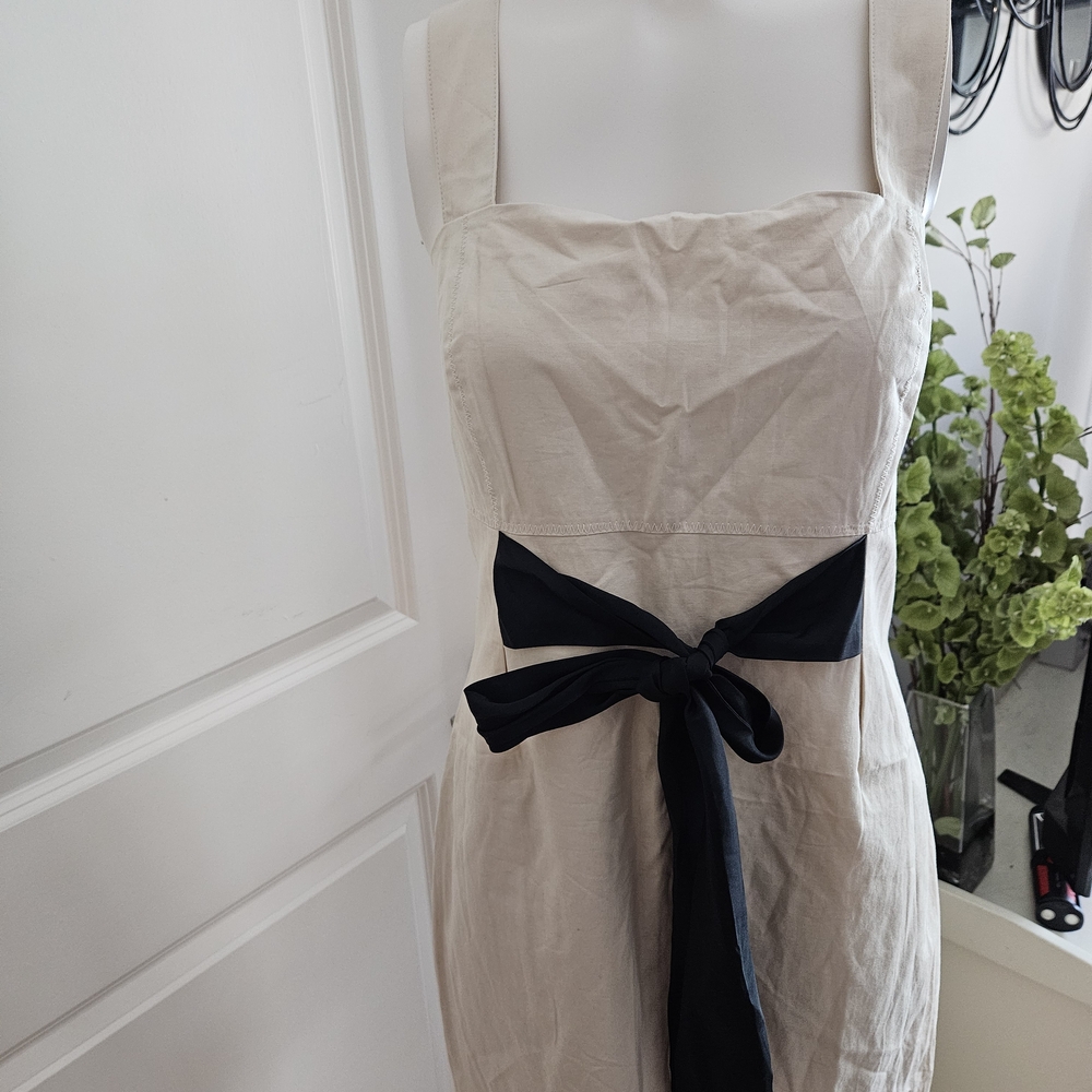 Banana Republic Cream Midi Dress with Black Tie